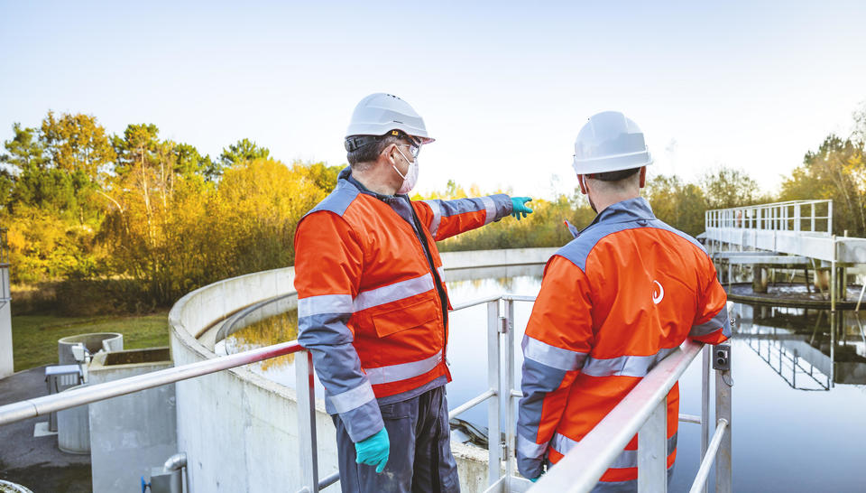 veolia water workers overlooking project