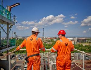 engineers overlooking plant