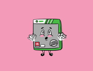 Shocked Computer Game Cartoon on Pink Background