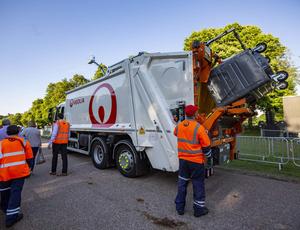 bin men loading up bins to the back of the lorry 