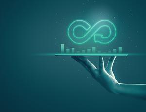 animated blue hand holding a animated symbol 