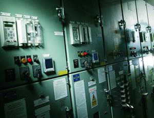 a dark controls room 