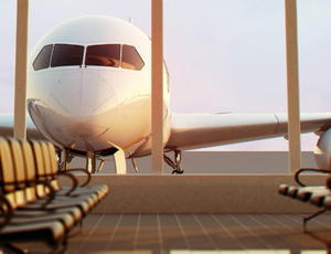 view of an airplane from a boarding gate 