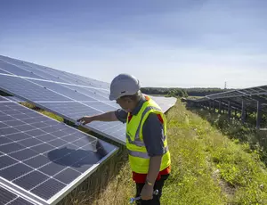 Veolia Worker and Solar Panels