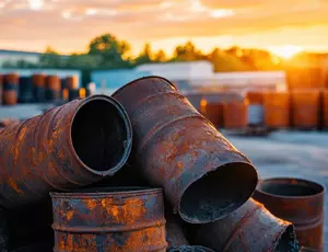 Waste barrels in a yard