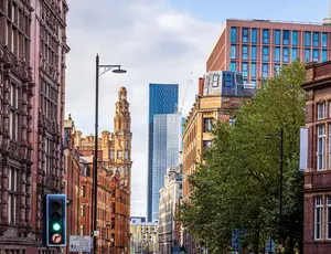 Street view of buildings in Manchester