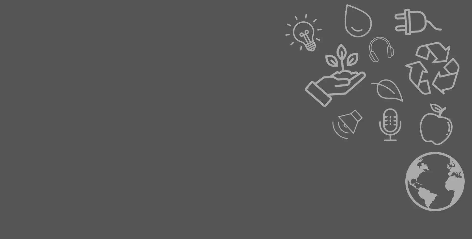 A grey banner with icons of sound, energy and nature.