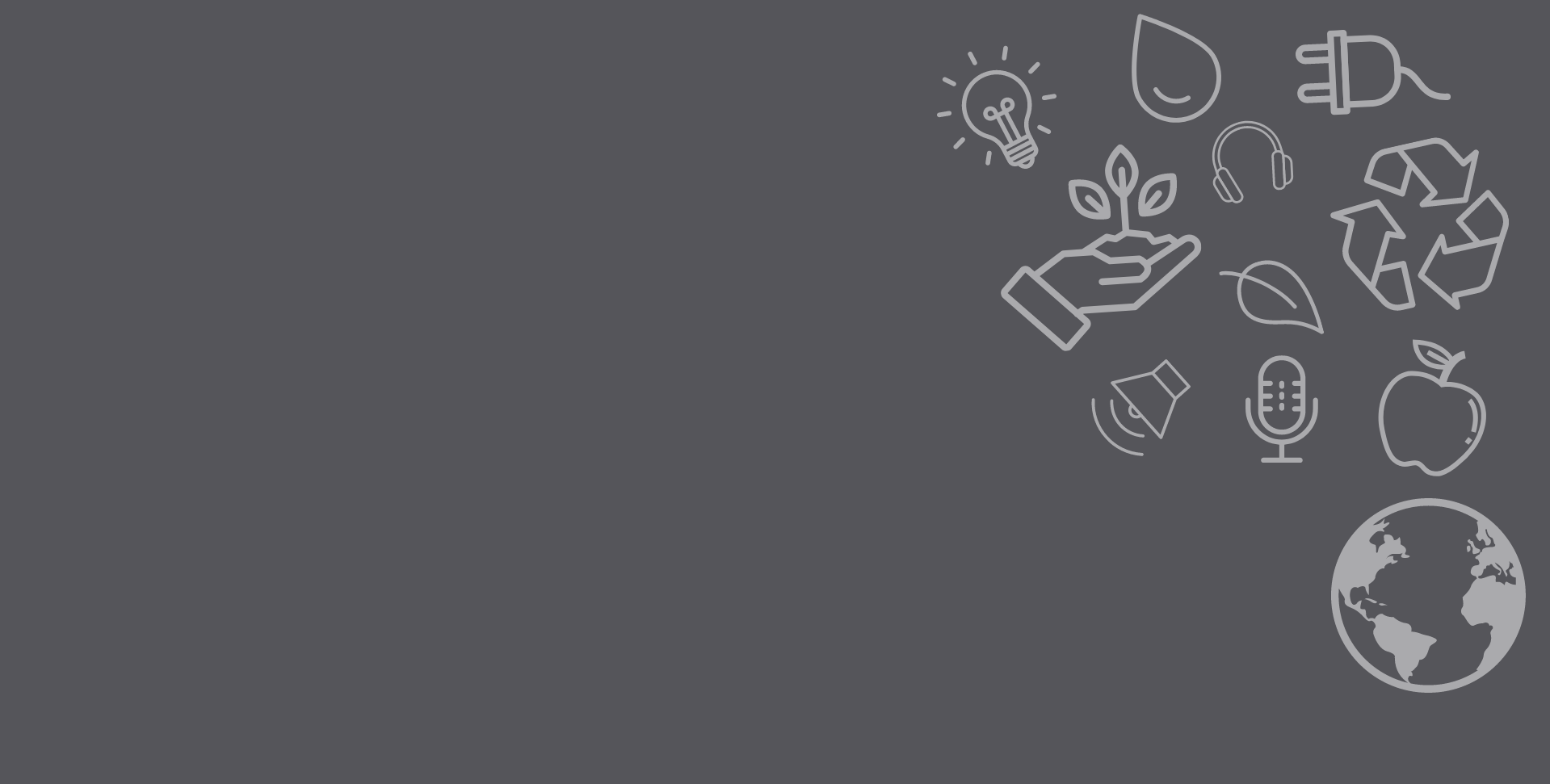 A grey banner with icons of sound, energy and nature.