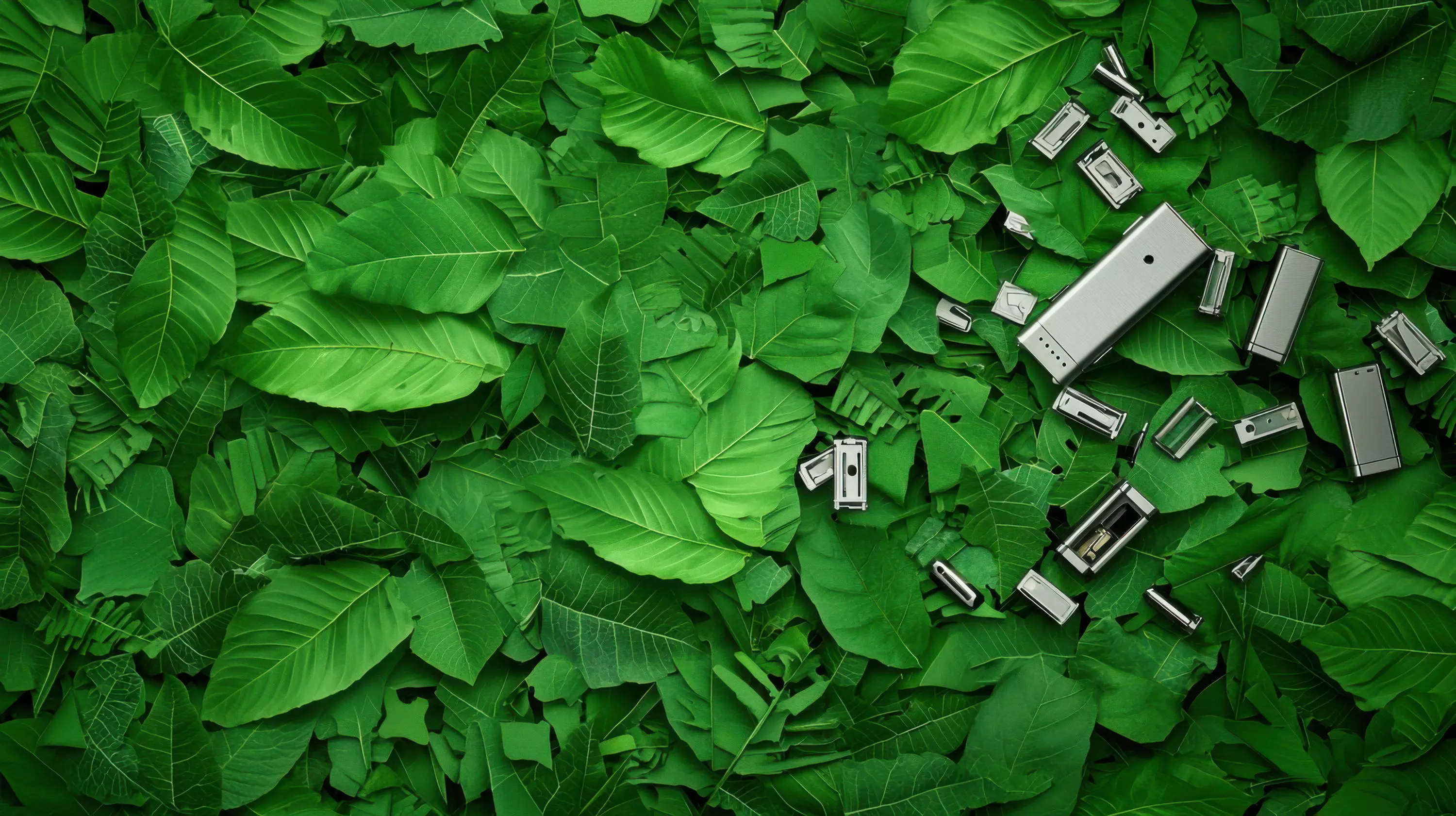 Image of vape parts amongst greenery