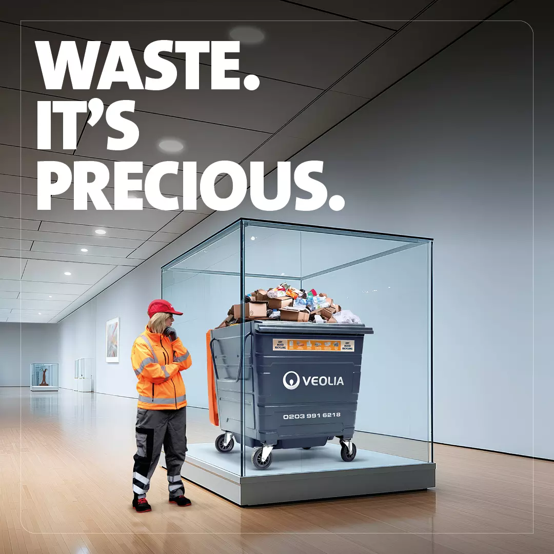 waste is precious artwork poster featuring veolia waste bin 