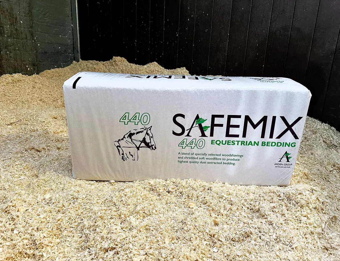 Safemix equestrian bedding bale sitting on horse bedding