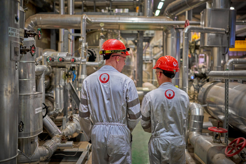 Veolia engineers overseeing plant room