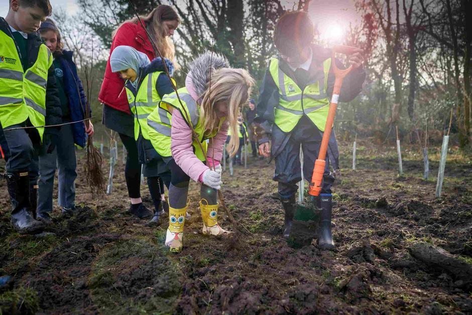 kids planting trees