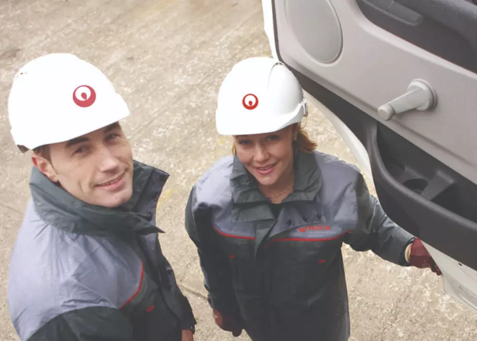 Veolia workers in hard hats
