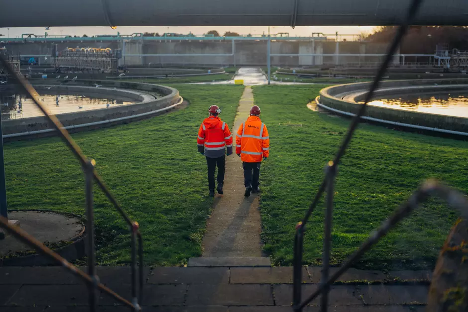 Veolia workers observing Wastewater Treatment
