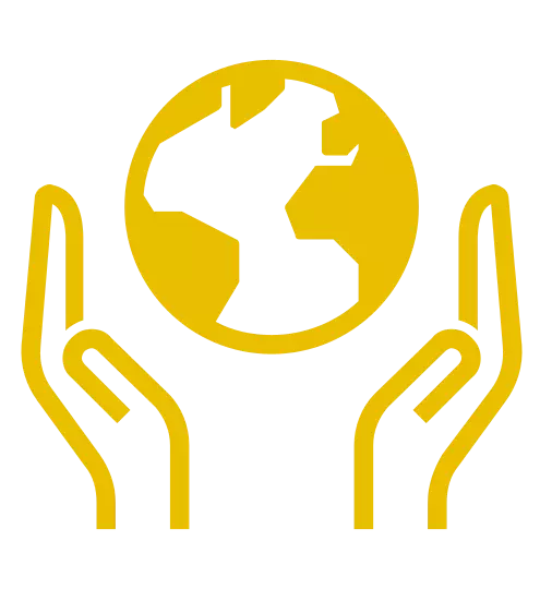 Hands holding the planet icon