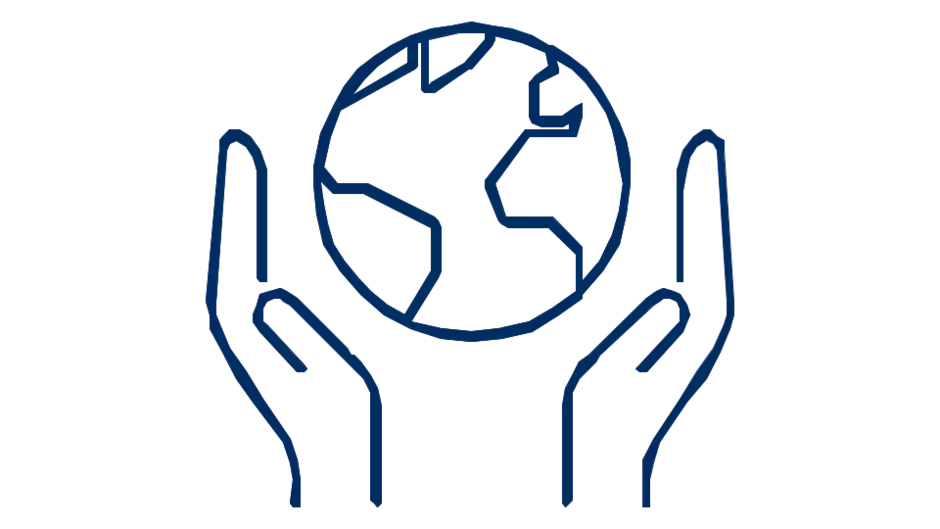 World in hands icon in navy