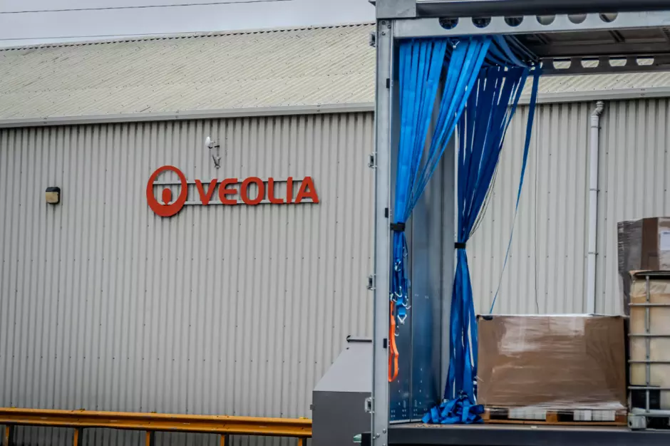 Lorry outside Veolia site with pallets on