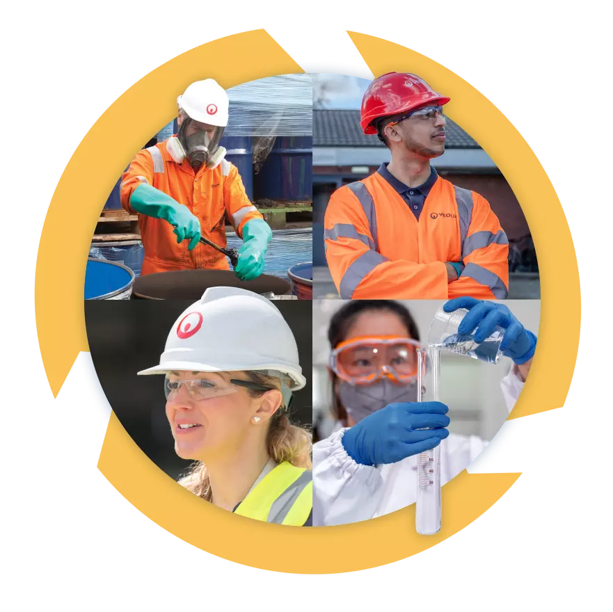 Veolia workers treating and testing waste