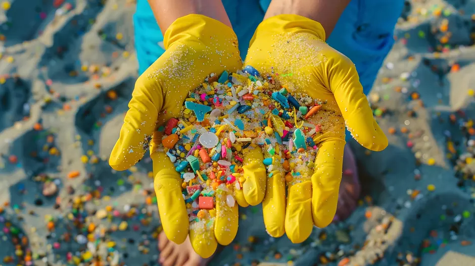 person holding plastic litter material