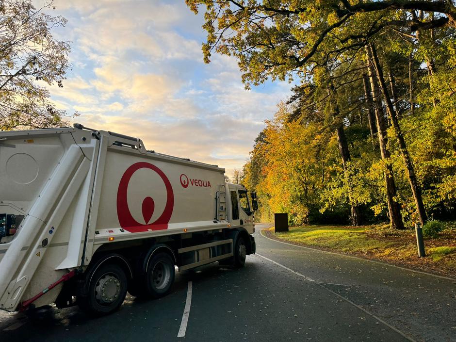 Plassey holiday park welcome sign and veolia lorry
