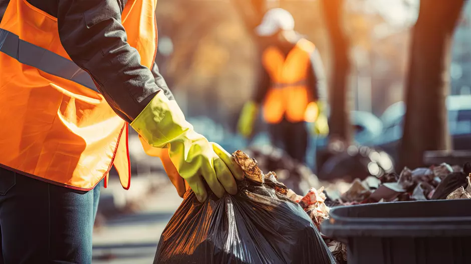 waste bag in bin person's hand