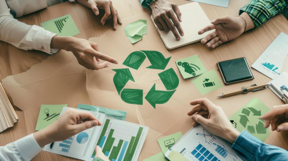 recycling icon drawn on desk