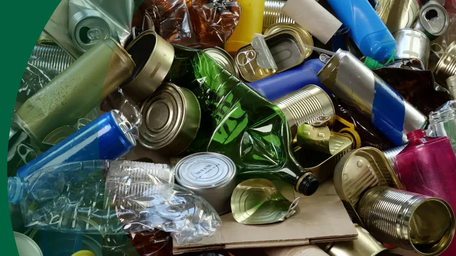 Metal cans, plastic bottles and cardboard DMR recycling 