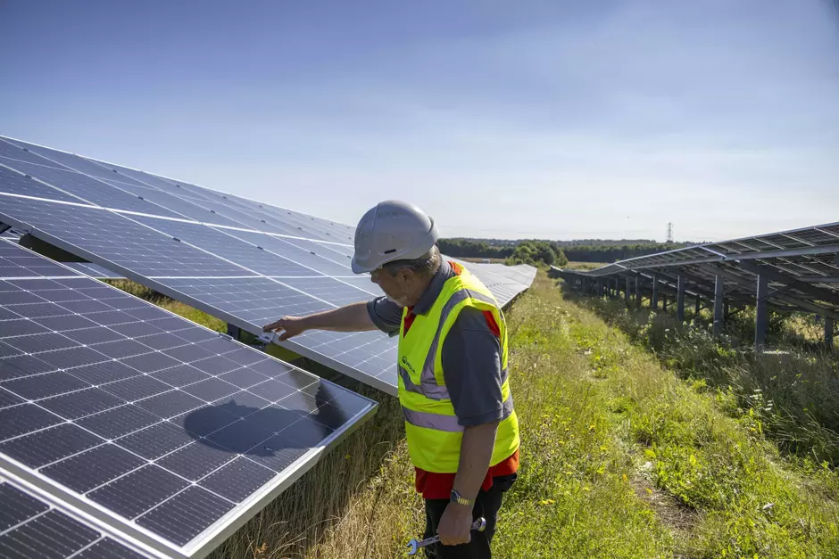 Veolia Worker and Solar Panels