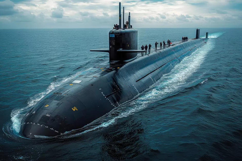 Submarine surfacing from the ocean