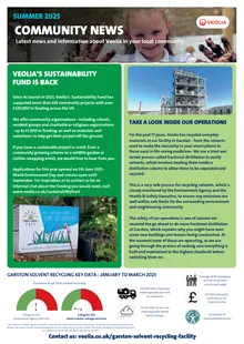 Front page of garston community news, a newsletter with photos and stories released by veolia in summer 2025