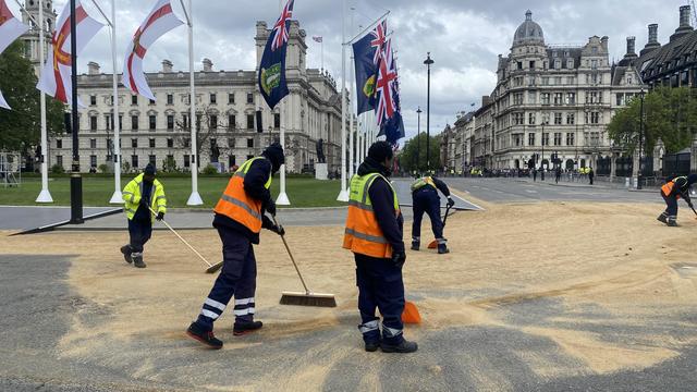 veolia workers in hi vis with brushes