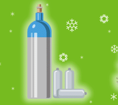 Gas and helium cylinders with festive background